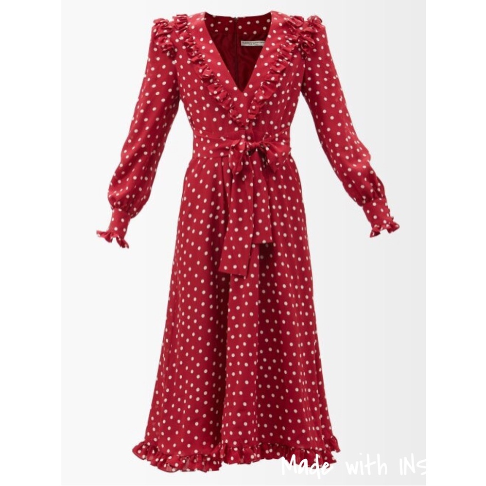 Alessandra Rich Rosette gathered polka-dot silk-crepe dress